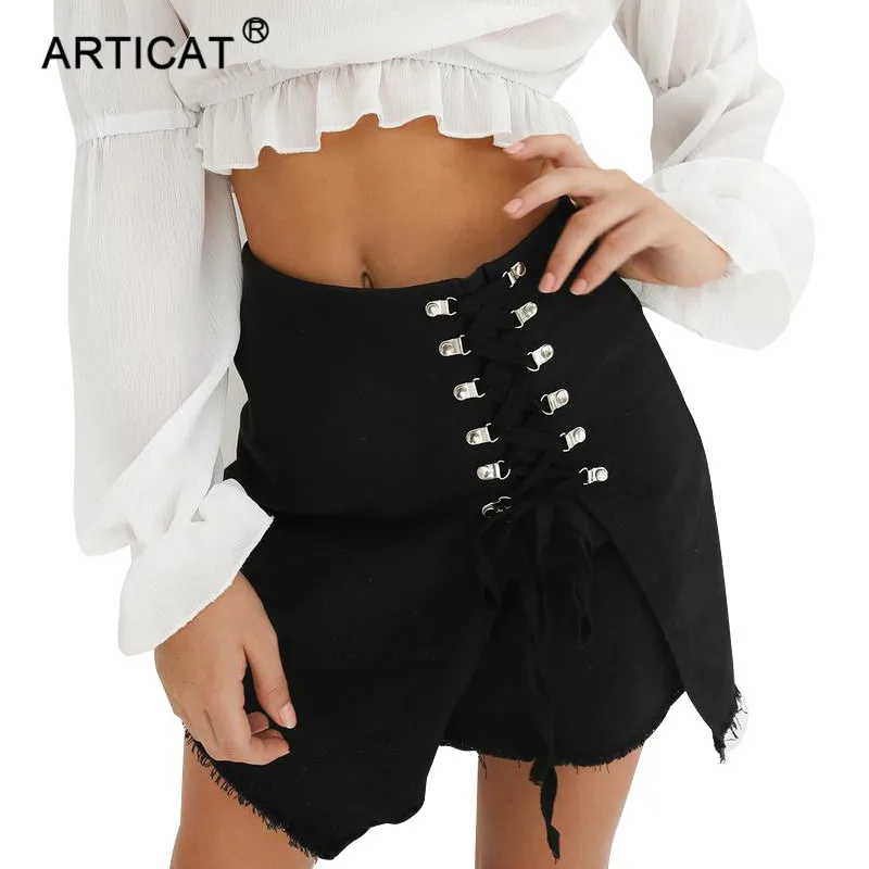 Articat Black High Waist Split Sexy Pencil Skirt Women