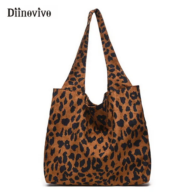 Diinovivo New Fashion Leopard Bags For Women 2018 Tote Bag Diinovivo New Fashion Leopard Bags For Women 2018 Tote Bag Female Vintage Corduroy Handbag Lady