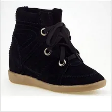 2016 Bobby Winter Wedges Women Ankle Boots Genuine Suede Women Casual Shoes Breathable Height Platform Shoes