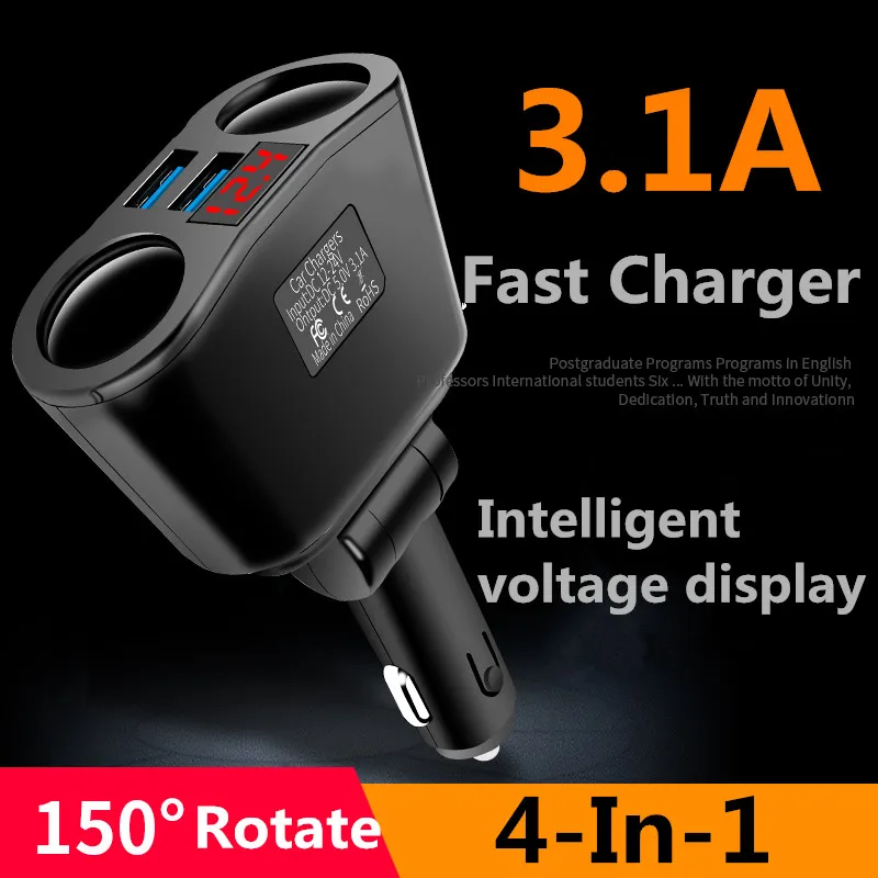 

CRDC USB Car Charger 3.1A Car Cigarette Lighter Socket Splitter Plug LED Car-Charger Adapter 90W Detection For Phone MP3 DVR