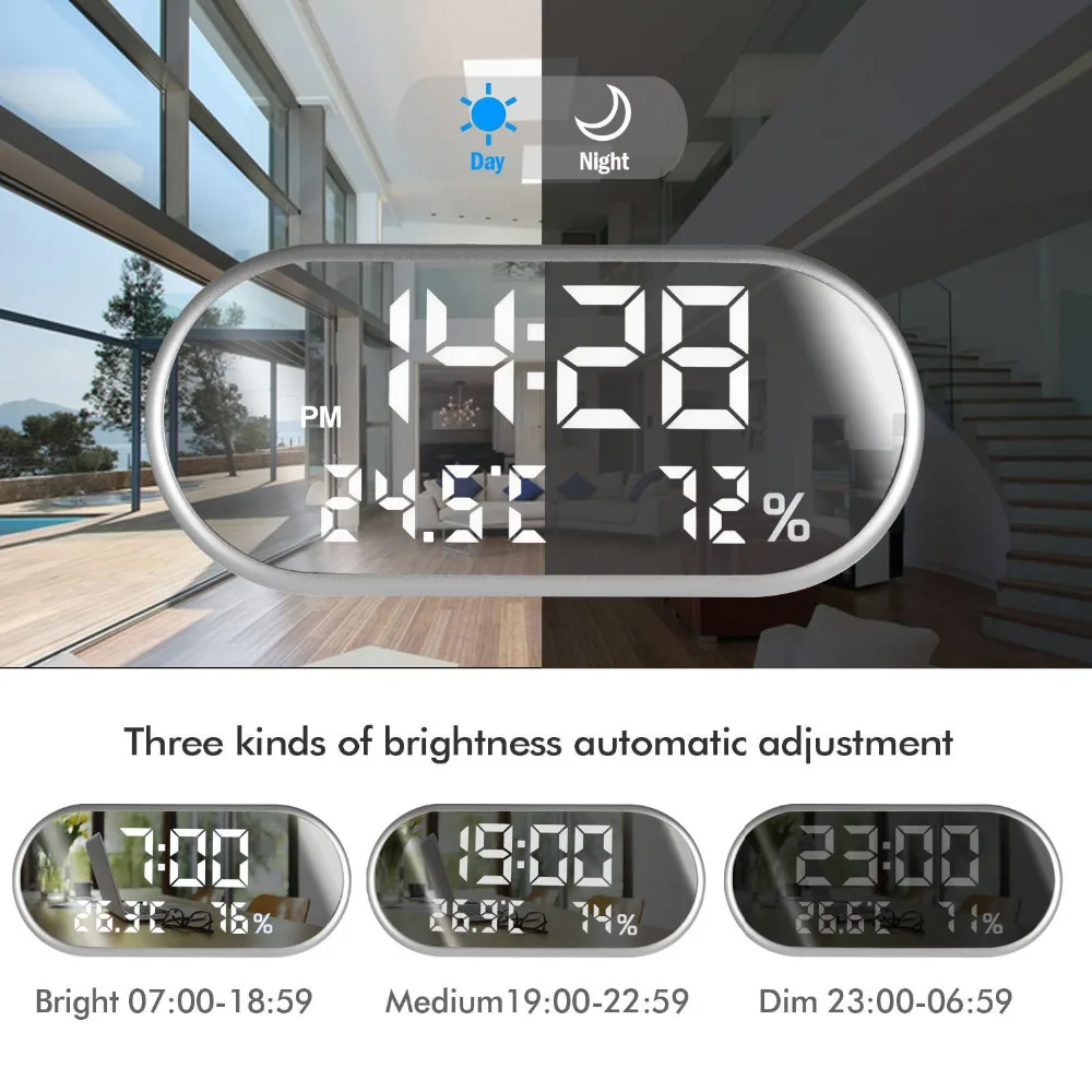 Цифровой будильник портативный зеркальный HD светодиодный дисплей со временем/влажностью/температурой/дисплеем Функция USB порт зарядка