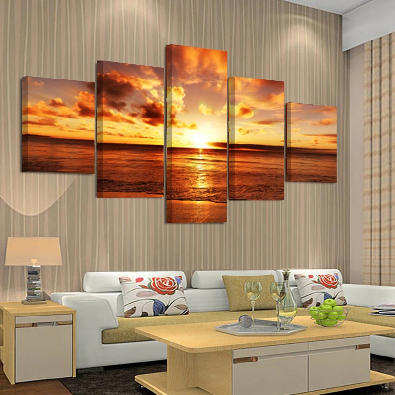 5 Piece Canvas Prints Sunset Modern Home Wall Decor Canvas Pictures for