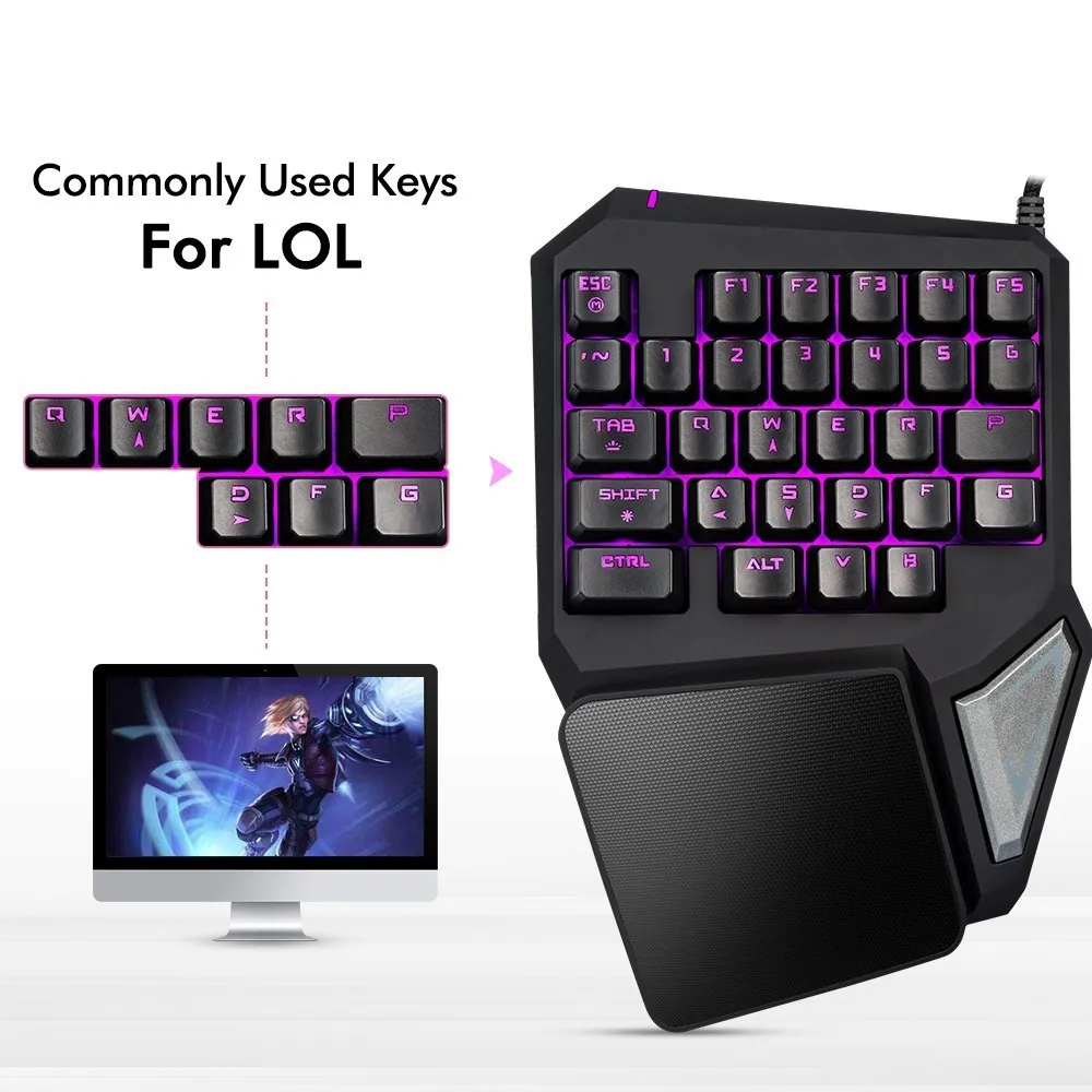  Programmable Keys Delux T9 Pro Single Handed Game keyboard one hand Ergonomic Gaming Keypad For PUB