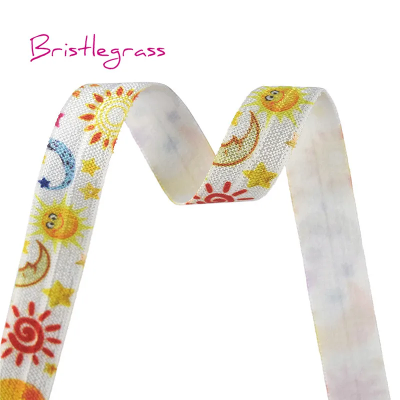 BRISTLEGRASS,, 50 ярдов, 5/8 дюйма, 15 мм, солнце, луна, звезда, принт, Складывающийся над эластичным врагом, спандекс, атласная лента, платье с повязкой, швейная отделка