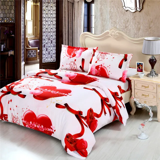 Lovely Red Heart Bedding Set Comfortable Bed Sheet Duvet Cover Lovely Red Heart Bedding Set Comfortable Bed Sheet Duvet Cover Pillow Case Linens Queen King Size Sheets Home Textile F