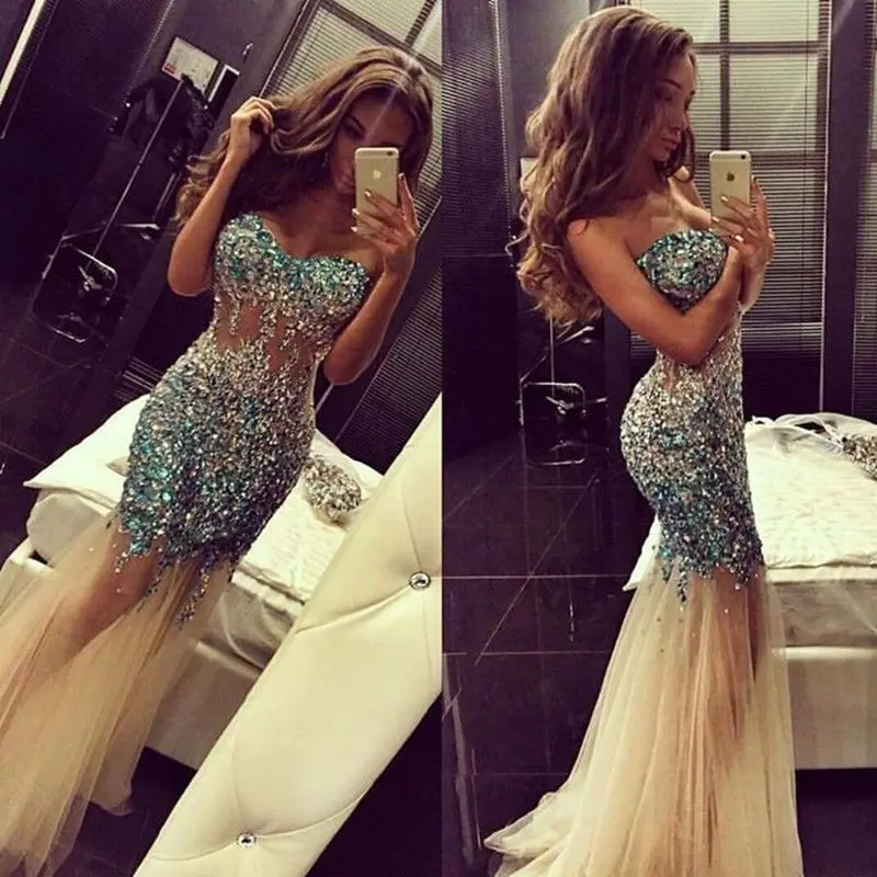 

Long Rhinestone Mermaid Bridesmaid Dresses