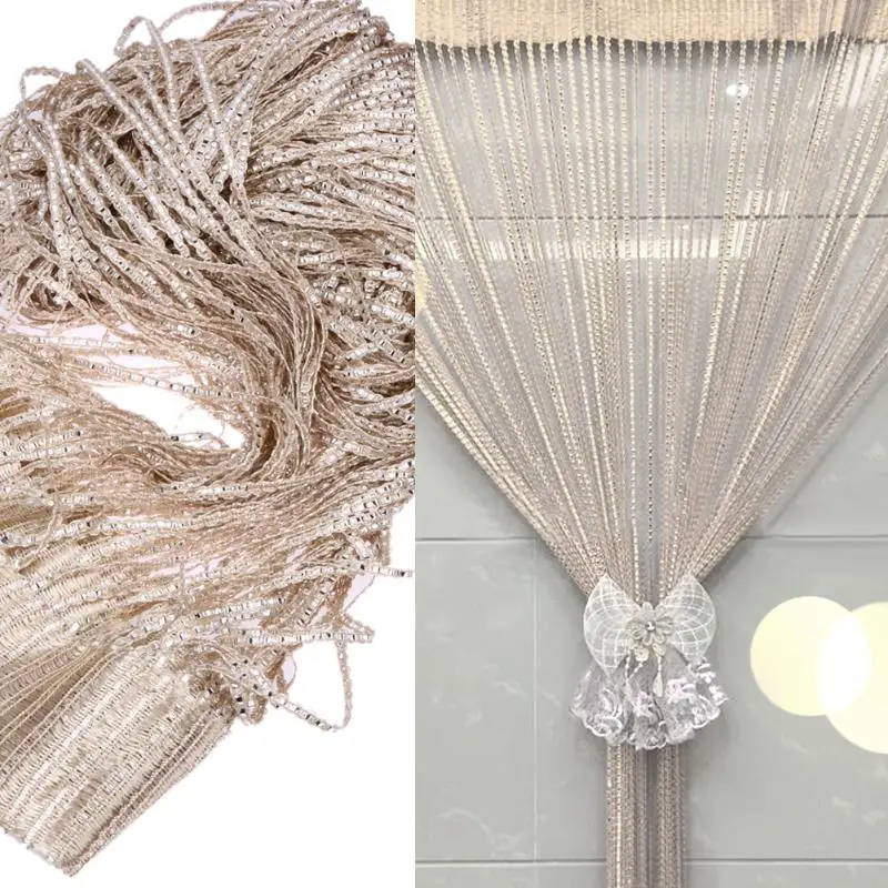 

String Curtains 2 x 1 M Crystal Beads Tassel Silk String Curtains Door Window Panel Sheer Curtains Valance For Living Room