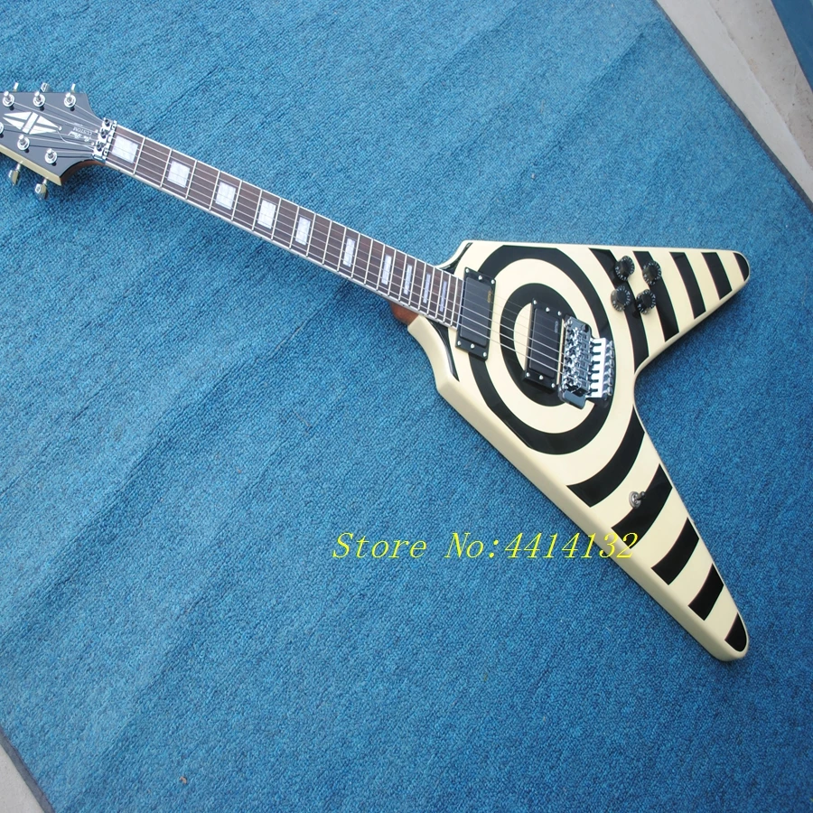 

Factory Zakk Wylde Flying V Electric Guitar,2018 Cream Black Solid Mahogany V shape Zakk Electric guitar,Free shipping