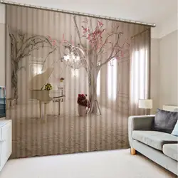 Современные Шторы в Гостиная Спальня Шторы простой дерево 3d Sheer Шторы для окна с 3D шторы