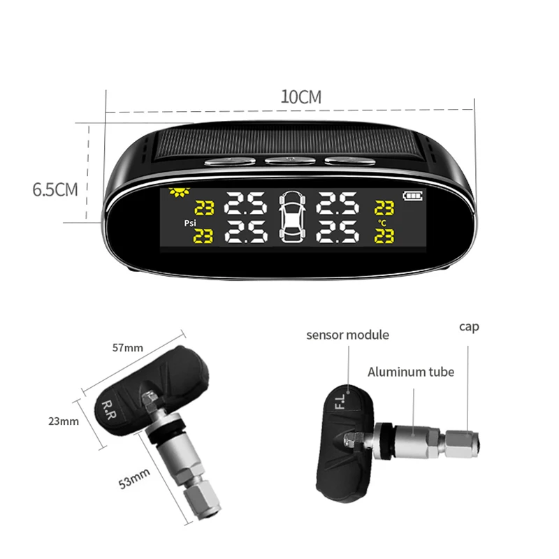NEW LCD Display TPMS Car Tire Pressure Alarm Monitor System Smart Sense 4 Internal Sensor Diagnostic Tool KEEP SAFE Solar Power