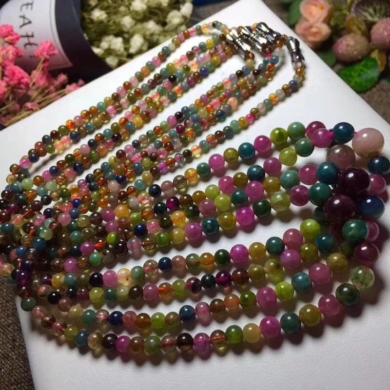 

Tourmaline multicolor round necklace 4-9mm 17inch FPPJ wholesale beads nature