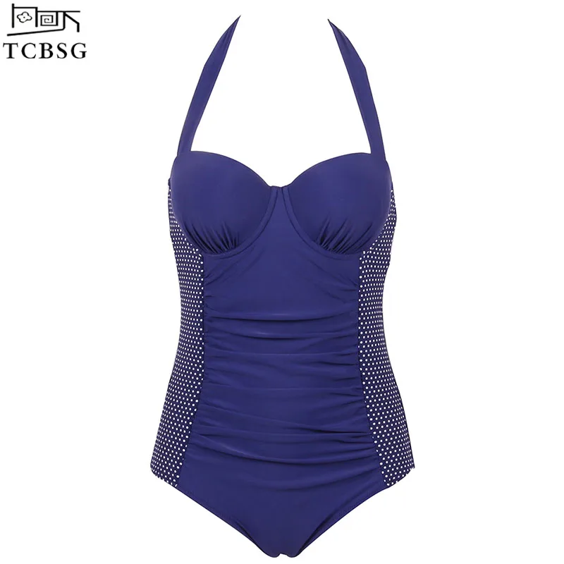 

TCBSG 2019 New Plus Size Swimwear Women Push Up One Piece Swimsuit Patchwork Beach Wear Retro Swimsuit Large Size Bathing Suit