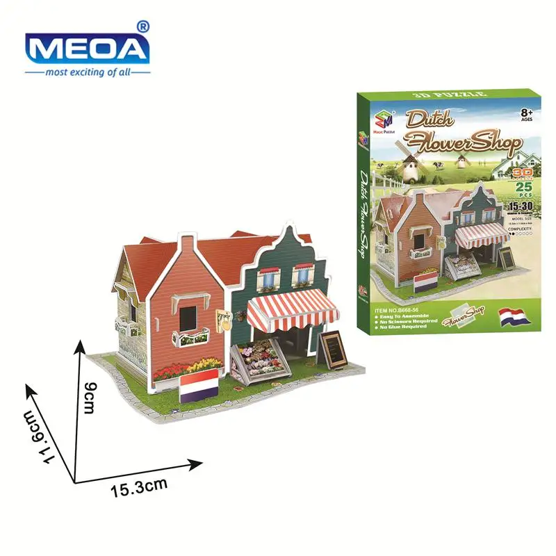 

Cardboard 3D Puzzle Toy Dutch Style Flower Shop Model European Architecture Assembly Kits Educational Toy For Christmas Gift