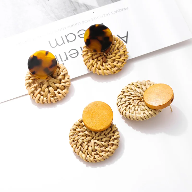 

Fashion Female Handmade Rattan Vine Knit Drop Earrings For Women 2019 Bohemian Round Acrylic Wooden Dangle Earring Jewelry Gifts