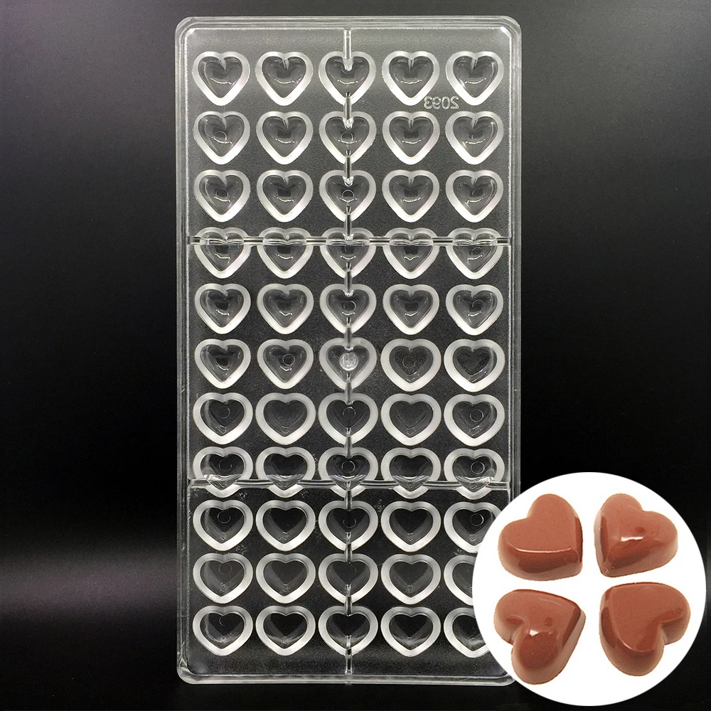 

3D Polycarbonate Chocolate Mould 55 Holes Heart Tray for Chocolate Form Plastic Pastry Cake Decorating Tools Bakeware Molds