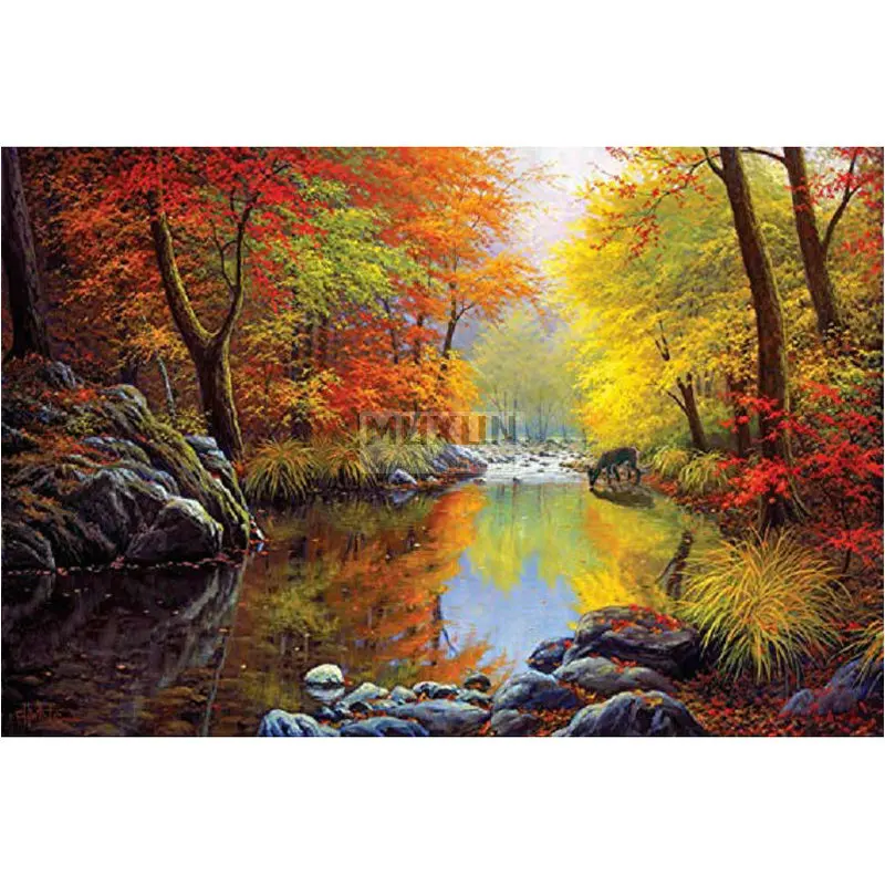 5D DIY Diamond Painting Cross Stitch Creek scenery full Embroidery pattern Square rhinestone Mosaic Pictures Needlework | Дом и сад
