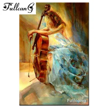 

FULLCANG diy 5D diamond embroidery mosaic diamond painting cross stitch beauty violin music full square diamond pattern F075