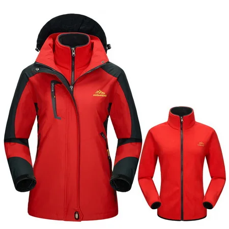 LoClimb 3 в 1 зимние лыжные куртки женские Треккинговые флисовые ветровки спортивные пальто альпинистская походная куртка водонепроницаемая, AW122 - Цвет: red