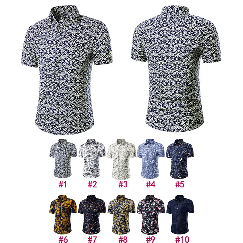 Недавно 2019 Мужская рубашка отложной воротник Slim Fit повседневное летнее пляжное