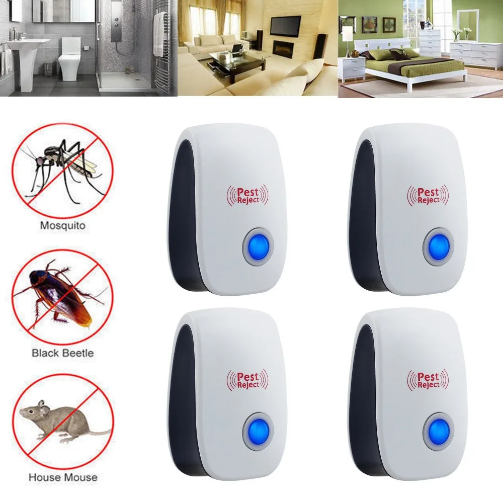 

4 PCS Electronic Pest Repeller Ultrasonic Anti Mosquito trap Insect Repeller Mouse Cockroach Pest Reject Repellent EU/US Plug