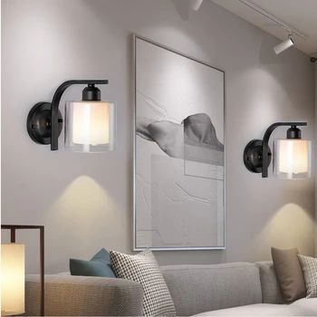 Lámparas de pared LED de estilo clásico minimalista luces de pared de vidrio nórdico accesorios hierro para lámpara de noche para dormitorio apliques de pared aplique de pared