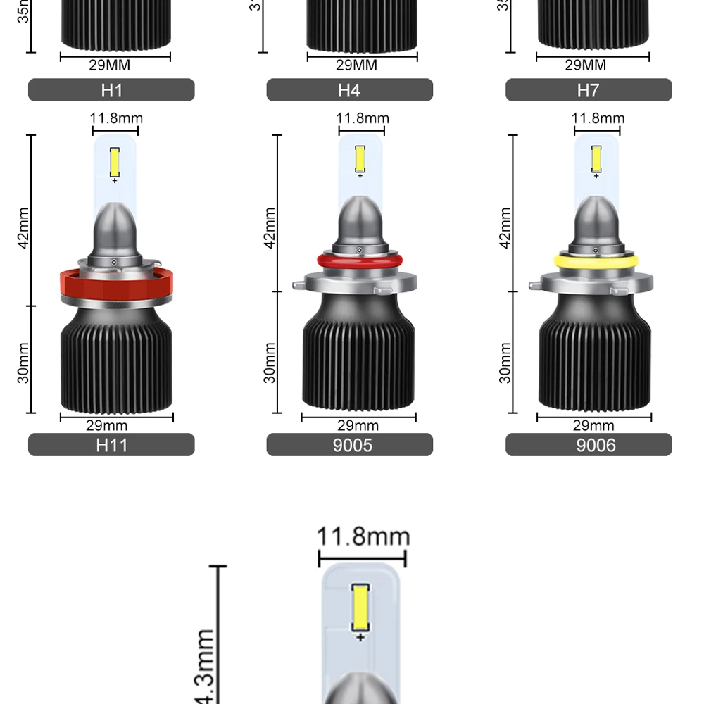 2X безвентиляторный Hi короче спереди и длиннее сзади) H4 светодиодный H7 автомобилей головной светильник лампы 16000LM зэс чип H8 H9 9005/HB3 9006/HB4 H11 светодиодный противотуманных фар с возможностью креативного светильник 6000K 12V 24V