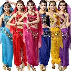FGGS 2 ШТ./КОМПЛ. Новый Индийский Болливуд Танец Живота Костюмы Для Женщин Брюки + Топы 8 цветов