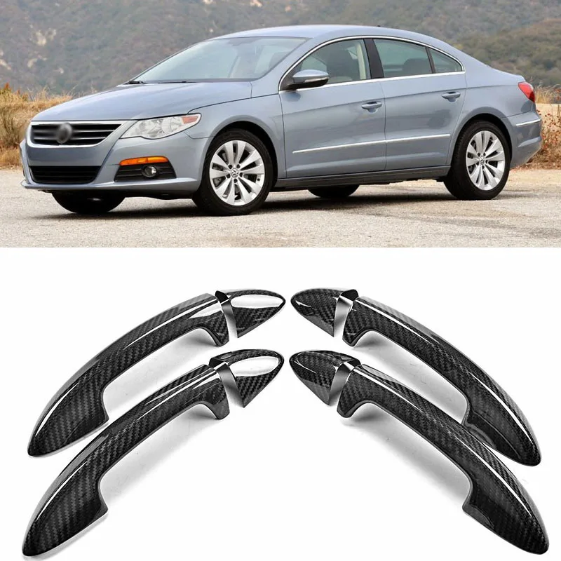 

High Quality Auto Exterior Carbon Fiber Made Door Handle Cover Sticker Decorations Overlay Trim For VW CC 2009-2012
