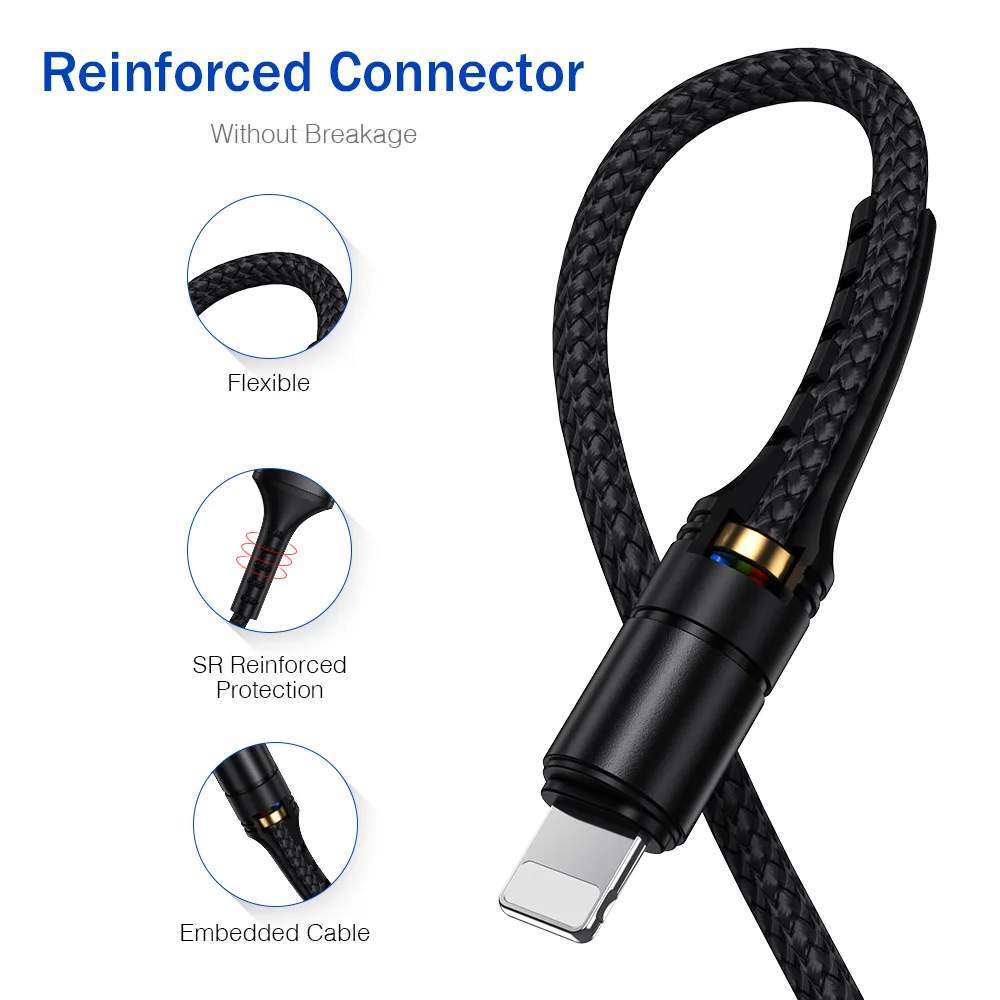 ROCK 3 в 1 USB кабель 3A для Мобильный телефон Micro Type C зарядный iPhone XR XS Max X Huawei быстрой