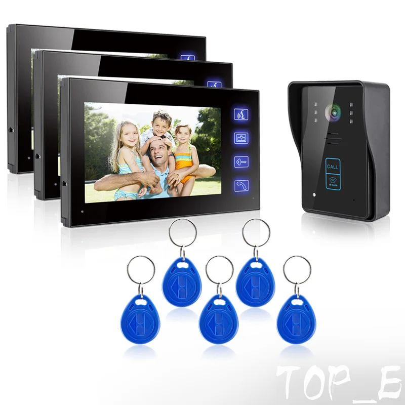 

DHL EMS Free Shipping 1V3 7" Wired Home Security Video Intercom Door Phone RFID Keyfob Doorbell System