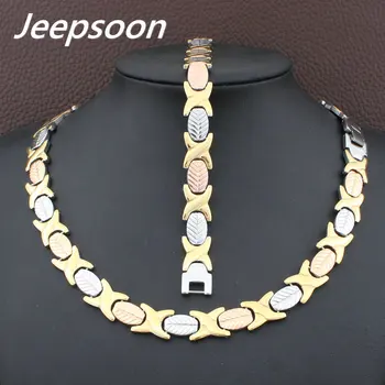 

Hot Sell Wholesale Newest Fashion Stainless Steel Metal Silver and gold color Necklace And Bracelet Jewelry Set SFKGCEEI
