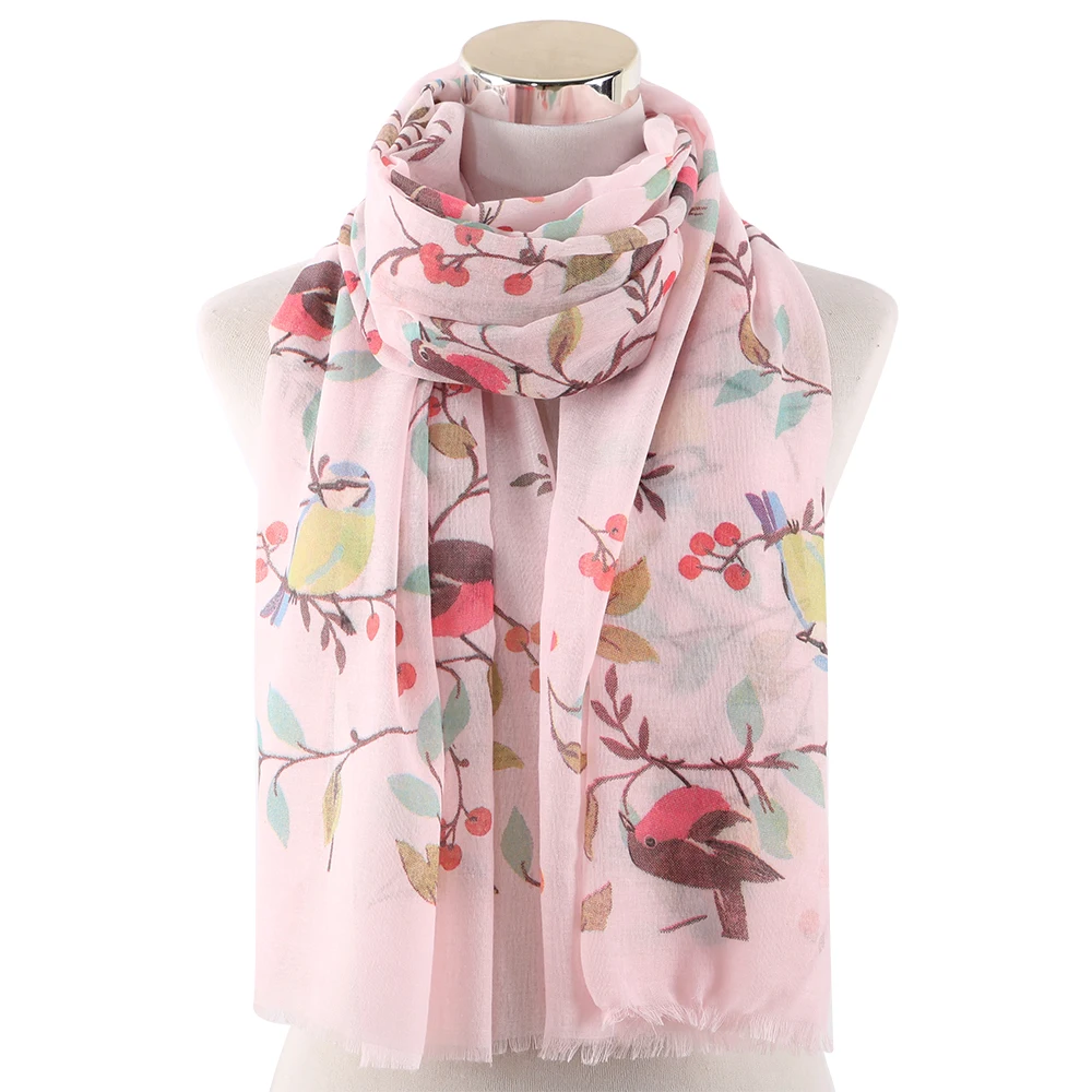 FOXMOTHER Дизайн Весна Розовый Белый Птица на ветке печати шарф легкий птица Шаль Обертывание Модные женские шарфы для женщин