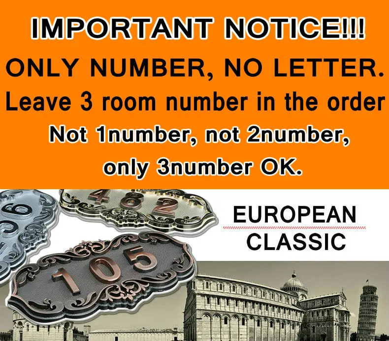 Номер дома ворота Европейский Стиль Классический Brone как ABS на заказ 3 до 4 номера индивидуальные двери отеля пластины