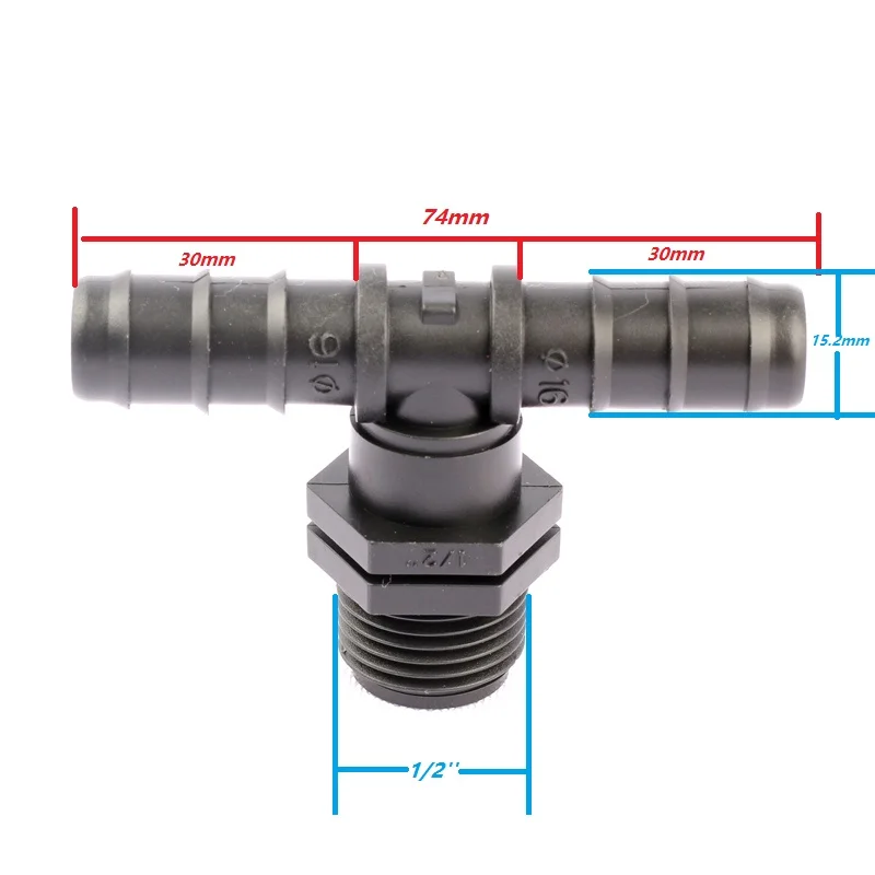 

5pcs 1/2'' Male Thread To DN16 Tee Connectors Plastic Environmental Great Quality Greenhouse Micro Irrigation Pipe Fittings