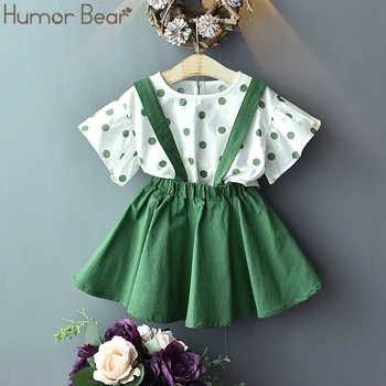 

Humor Bear Children Girls' Clothing Set 2019 NEW Baby Girl Clothes Dot Tops+Strap Dress 2pcs Cute Girls Suit Baby Kids Clothes