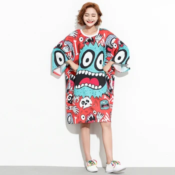 

2019spring and summer new ladies dress extra large size women's 200 pounds fat m was thin Thai tide brand printing T-shirt women
