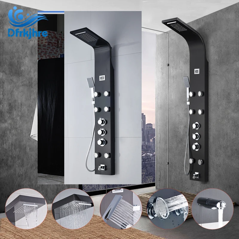 

Dfrkjhre Nickle/ORB Shower Panel Rainfall Waterfall LED Shower Head Ceramic Valve Water Mixer Tap Para Bathroom Shower