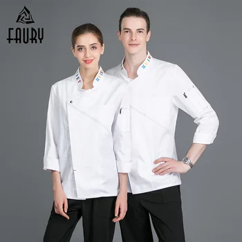 

Unisex Long Sleeve Embroidery Collar 2018 Autumn New Chef Jackets Catering Food Service Professional Restaurant Work Uniforms