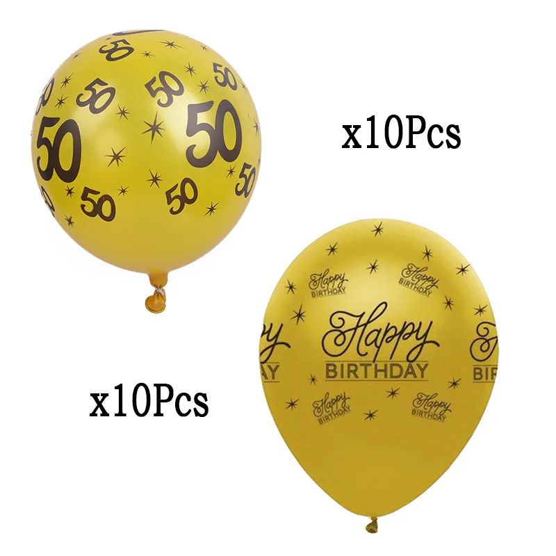 

20PCS Gold Black 30/40/50/60 Number Birthday Party Decoration Glossy Metal Latex Balloon Home Wedding Part Decoration