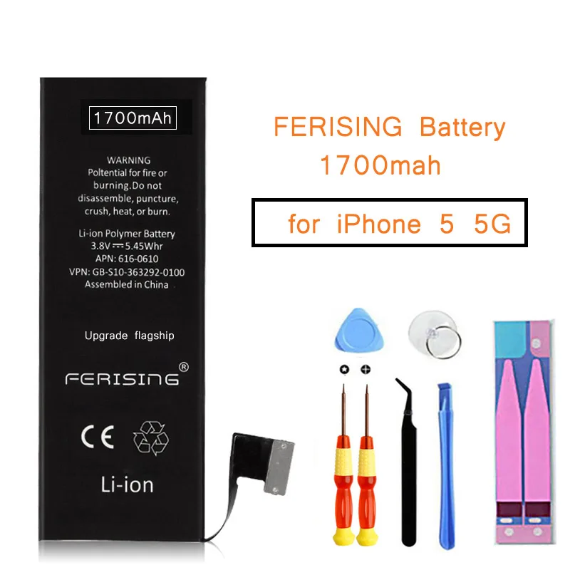 1700mAh FERISING For iPhone 5 5G 5S 5C SE high Capacity Battery Phone Polymer Internal bateria Replacement Batteries for iphone5