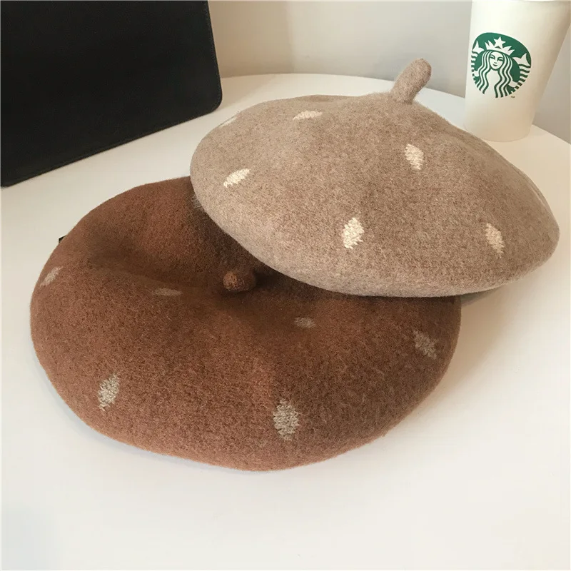 

New Autumn and Winter Wool Warm Berets Female Korean Thickened Small Fresh Pumpkin Cap Solid Fashion Bud Painter Hat HA04