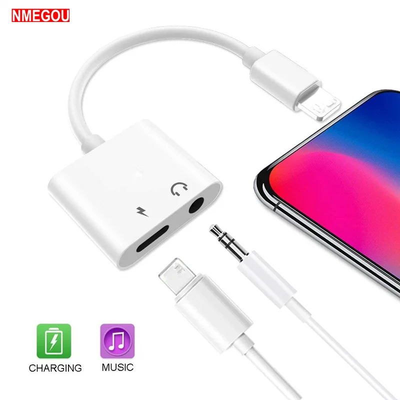 Koop 2 In 1 Hoofdtelefoon Charger Splitter Adapter voor IPhone XS Max XR X 7 8 Plus 3.5mm Koptelefoon Audio aux Jack Opladen Kabel Connector