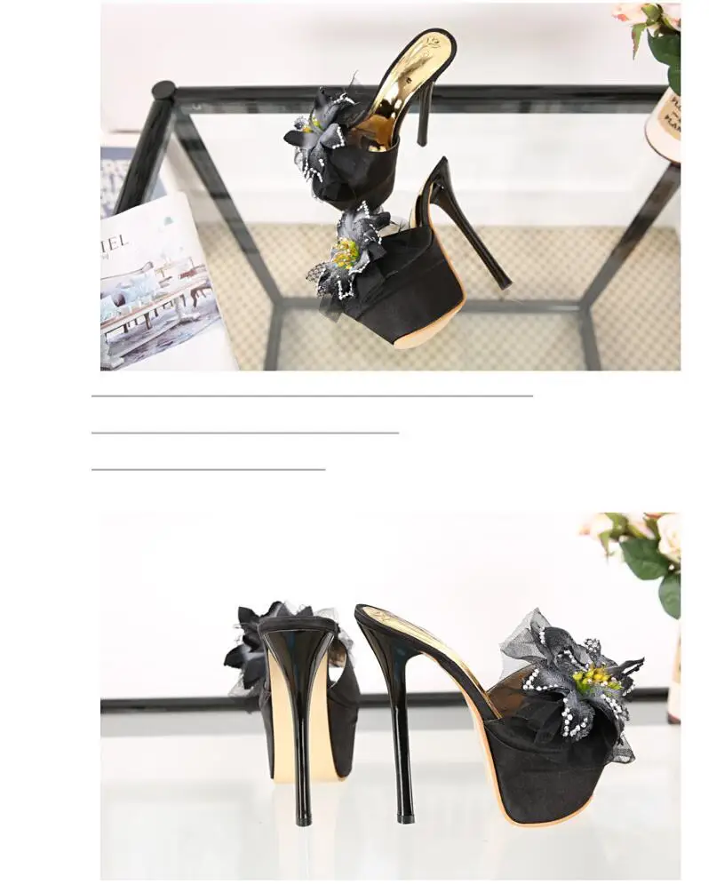 Женская обувь супер Каблук 15 см Тапочки на платформе Diamond flower туфли на танкетке пикантные обувь на каблуке водонепроницаемые сандалии zapatos mujer