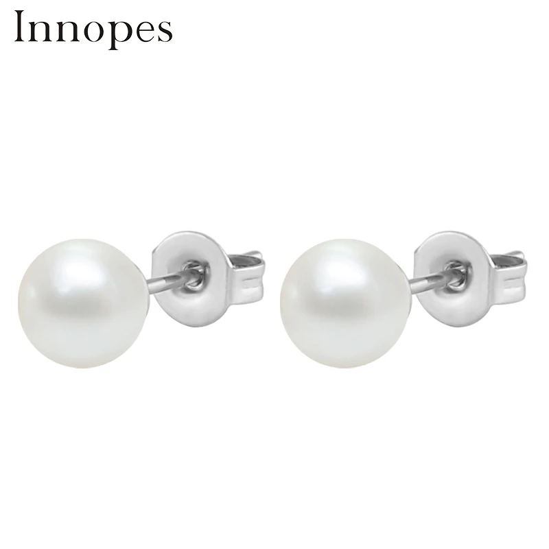 

Innopes New design metal gold freshwater pearl earrings high-grade stud earrings Double Sided bijou jewelry for Women Girl Gift