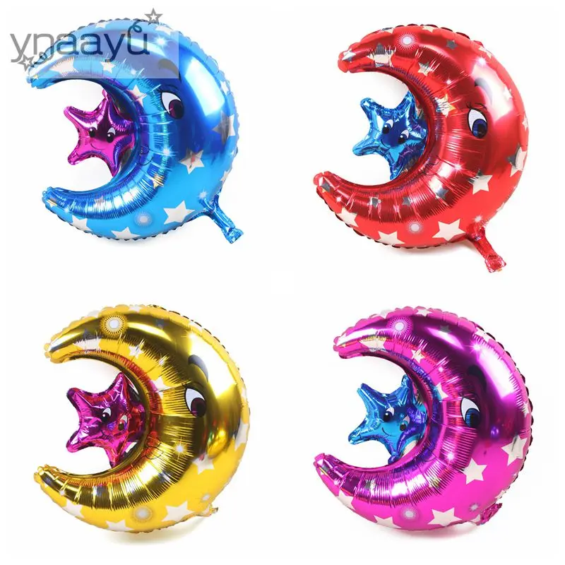 Ynaayu 1pcs Moon With Star Aluminum Foil Balloon 61*50cm Moon Shape