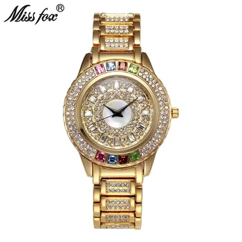 

Miss Fox New Hot Austria Crystal Timepiece Women Full Diamond Best Womens Watch Brand Fashion Gold Watch Business Quartz Watches