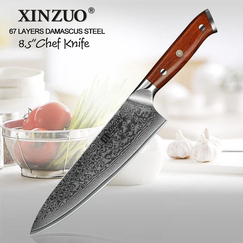 faca do Chef Faca de Cozinha Facas de Aço Xinzuo 8.5 Japonês Gyutou Damasco Aço Forjado Profissional Inoxidável Jacarandá Lidar