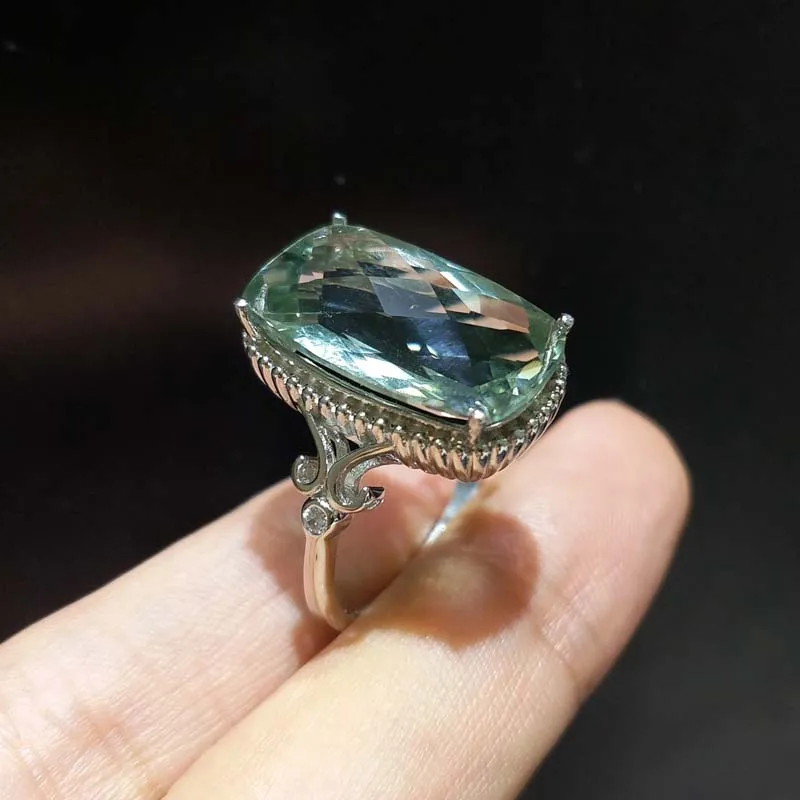 FLZB модное дизайнерское кольцо натуральный 925 карат зеленый аметист драгоценный камень из серебра пробы с покрытием из белого золота 18 К дизайн кольцо
