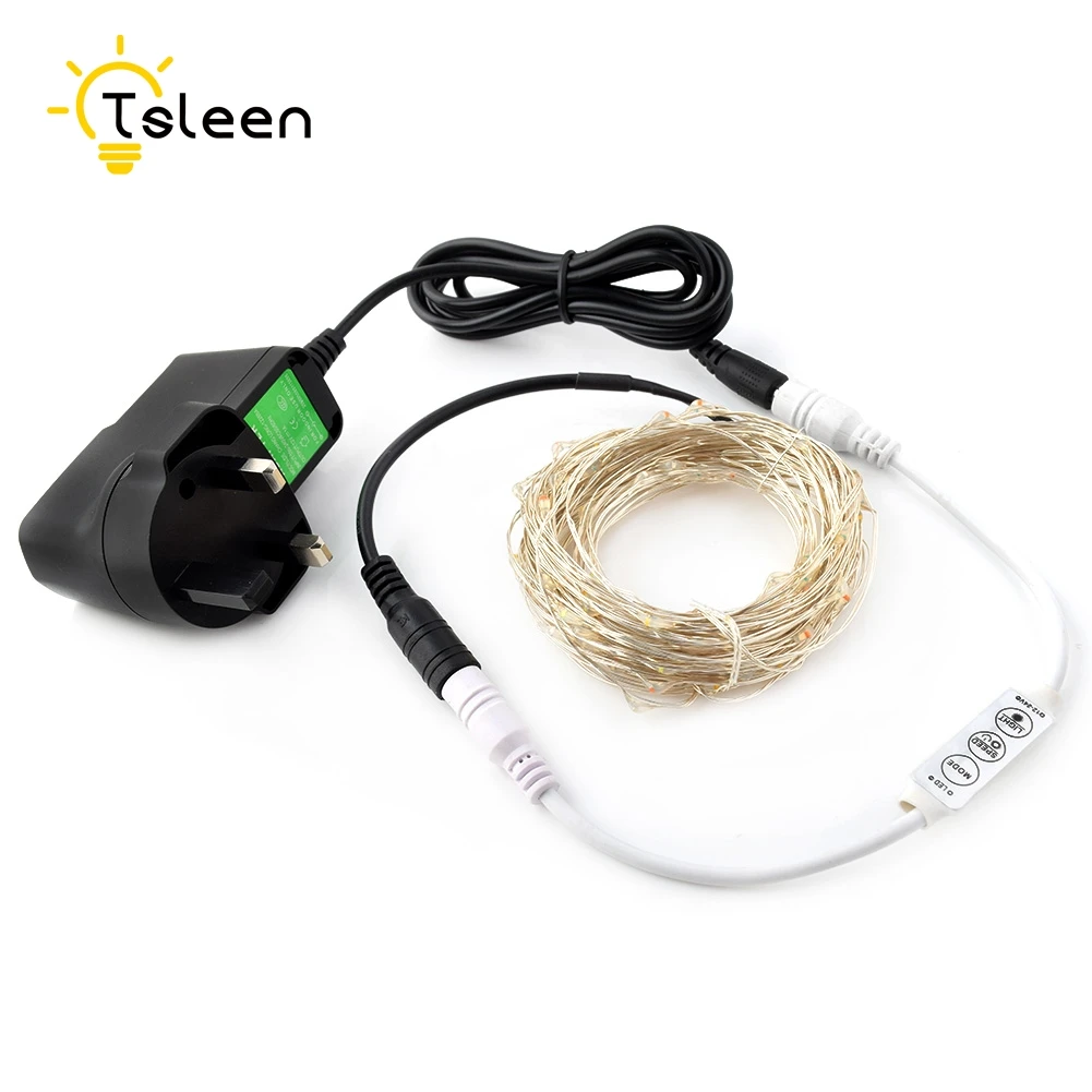 TSLEEN 5M 100leds LED String Light Silver Wire Fairy Lights + 12V 1A