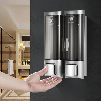 

Wall Mount Manual Soap Dispenser Double Liquid Shampoo Shower Gel Dispenser Lotion Dispensers For Bathroom Kitchen Hotel Office